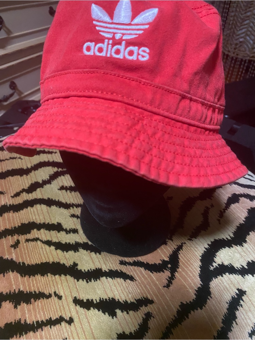 adidas Red Trefoil Embroidered Bucket Hat large